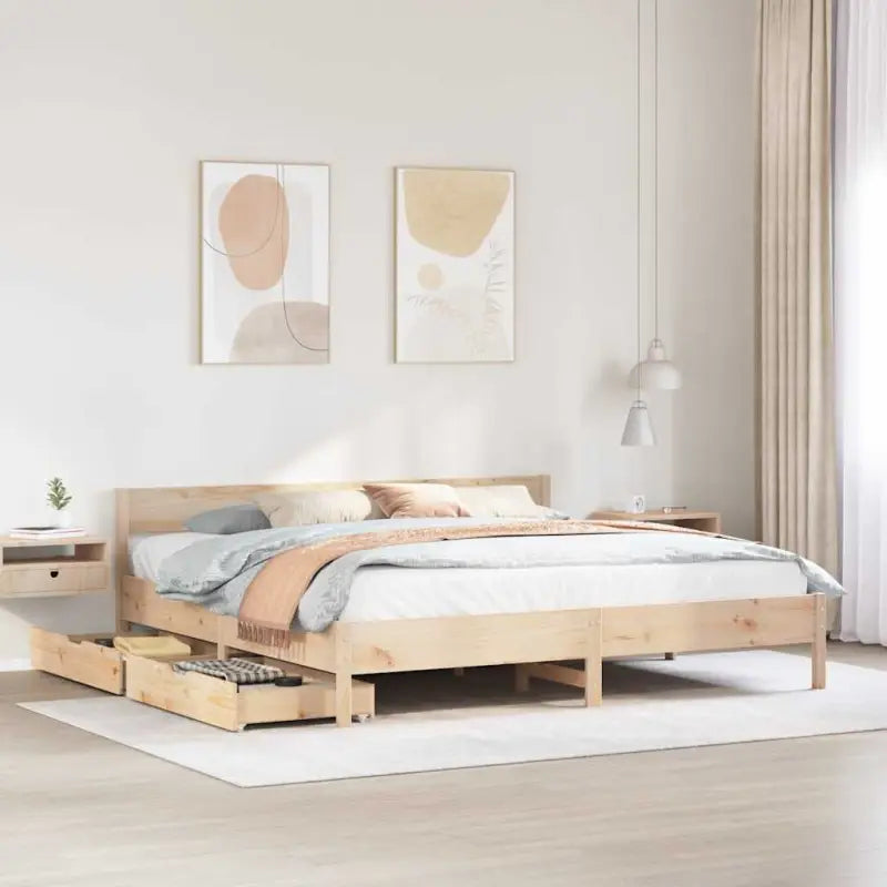 Bedframe van massief grenenhout in wit materiaal voor een goede nachtrust - Naturel / 200 x 200 cm - Bedden & bedframes