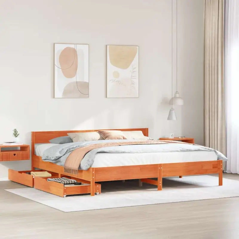Bedframe van massief grenenhout in wit materiaal voor een goede nachtrust - Wasbruin / 160 x 200 cm - Bedden & bedframes