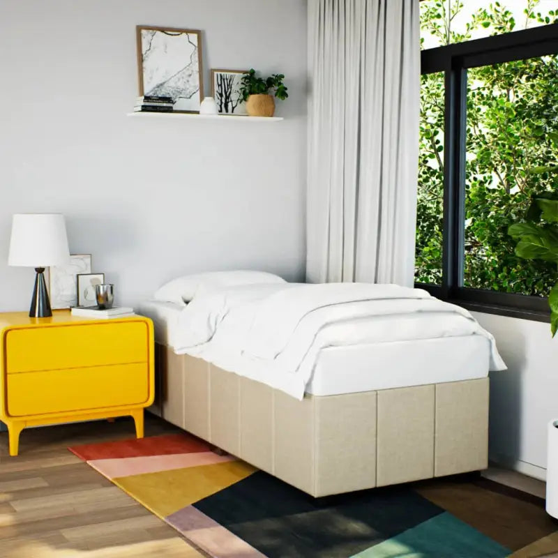 Bedframe van massief grenenhout met ademend vermogen en zacht polyesterweefsel - Crème / 90 x 190 cm - Bedden &