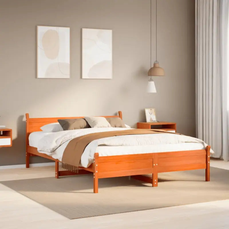 Bedframe van massief grenenhout met extra opbergruimte voor je slaapkamer - Wasbruin / 140 x 200 cm - Bedden & bedframes