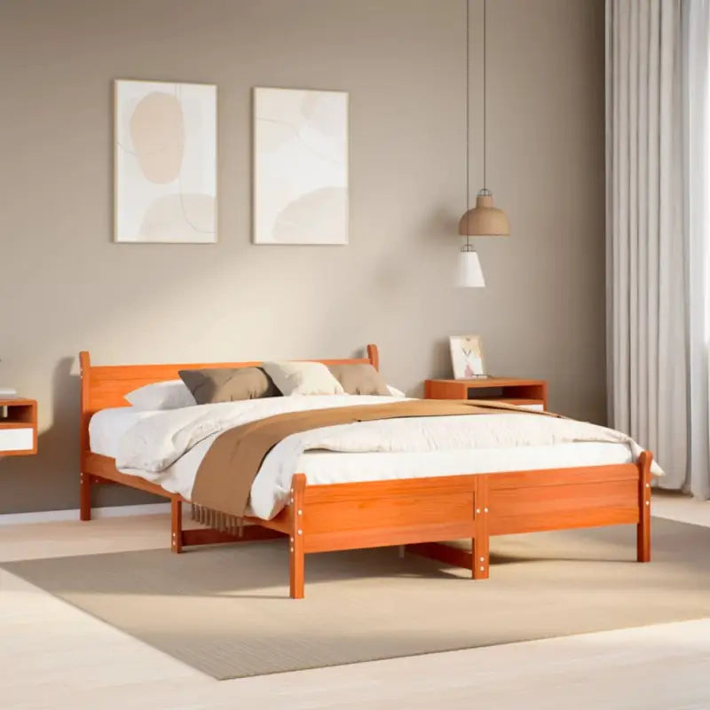 Bedframe van massief grenenhout met extra opbergruimte voor je slaapkamer - Wasbruin / 135 x 190 cm - Bedden & bedframes