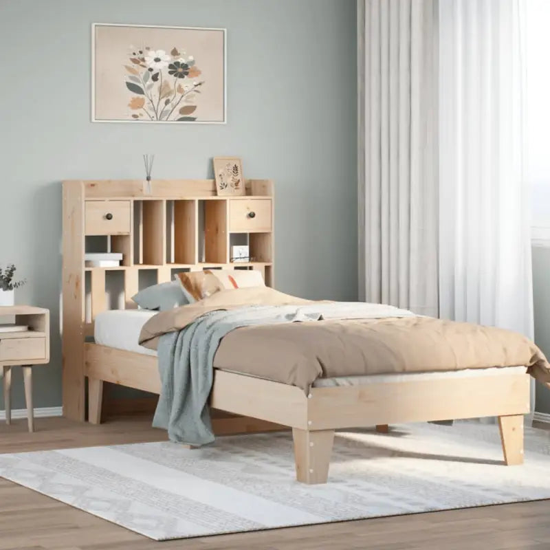 Bedframe van massief grenenhout met extra opbergruimte - Naturel / 75 x 190 cm - Bedden & bedframes
