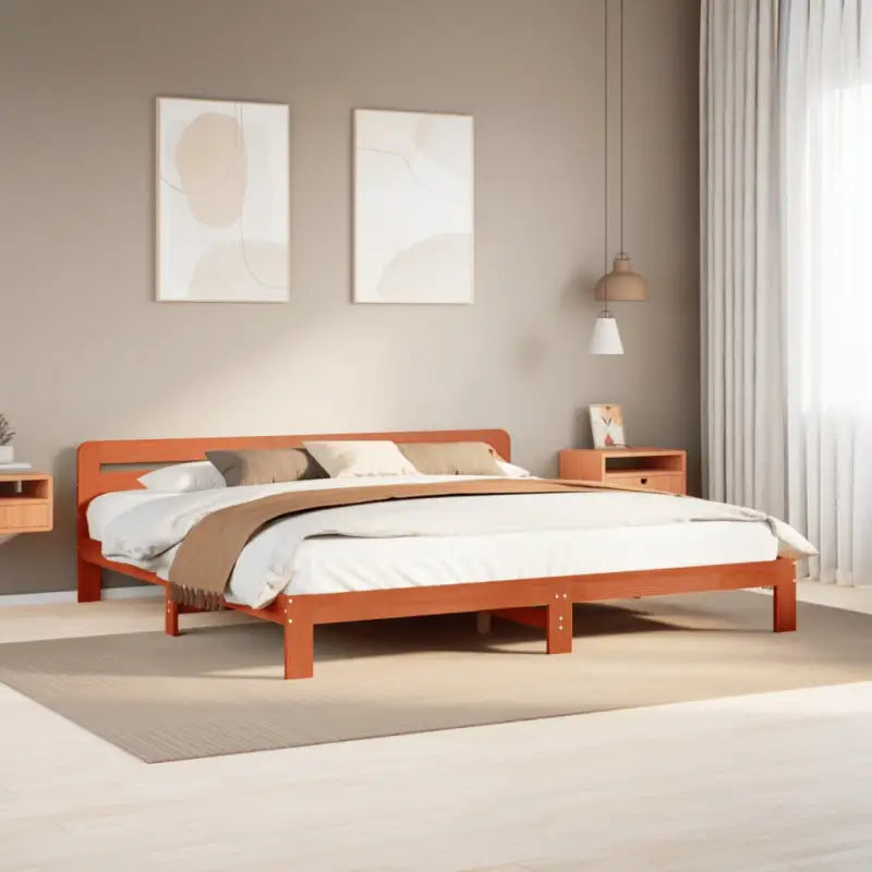 Bedframe van massief grenenhout met extra opbergruimte voor elke slaapkamer - Wasbruin / 200 x 200 cm - Bedden &