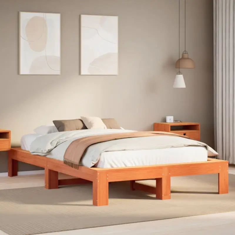 Bedframe van massief grenenhout met extra opbergruimte - Wasbruin / 135 x 190 cm - Bedden & bedframes