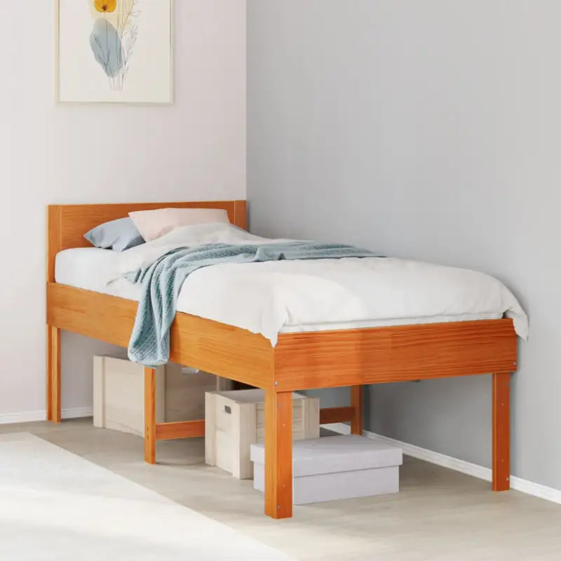 Bedframe van massief grenenhout met extra opbergruimte - Wasbruin / 75 x 190 cm - Bedden & bedframes