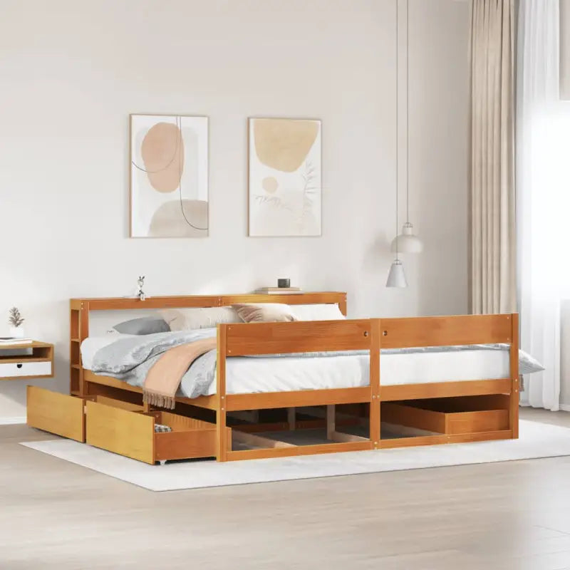 Bedframe van massief grenenhout met opbergruimte voor elke slaapkamer - Wasbruin / 200 x 200 cm - Bedden & bedframes