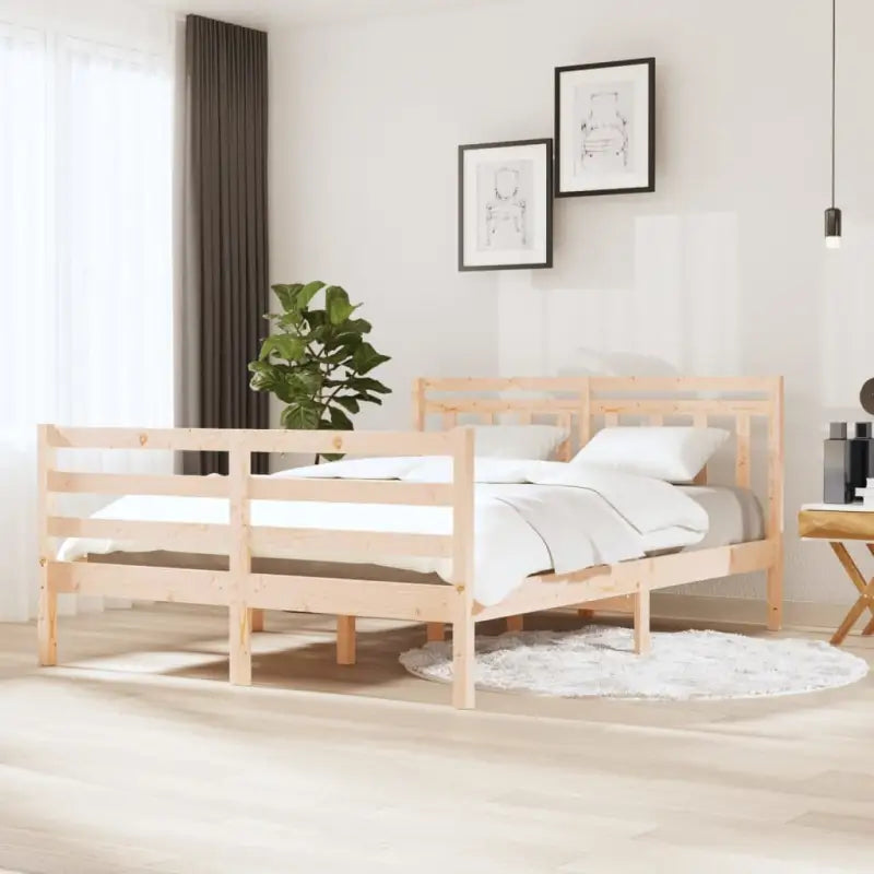 Bedframe van massief grenenhout met tijdloos ontwerp voor slaapkamer - Naturel / 135 x 190 cm - Bedden & bedframes