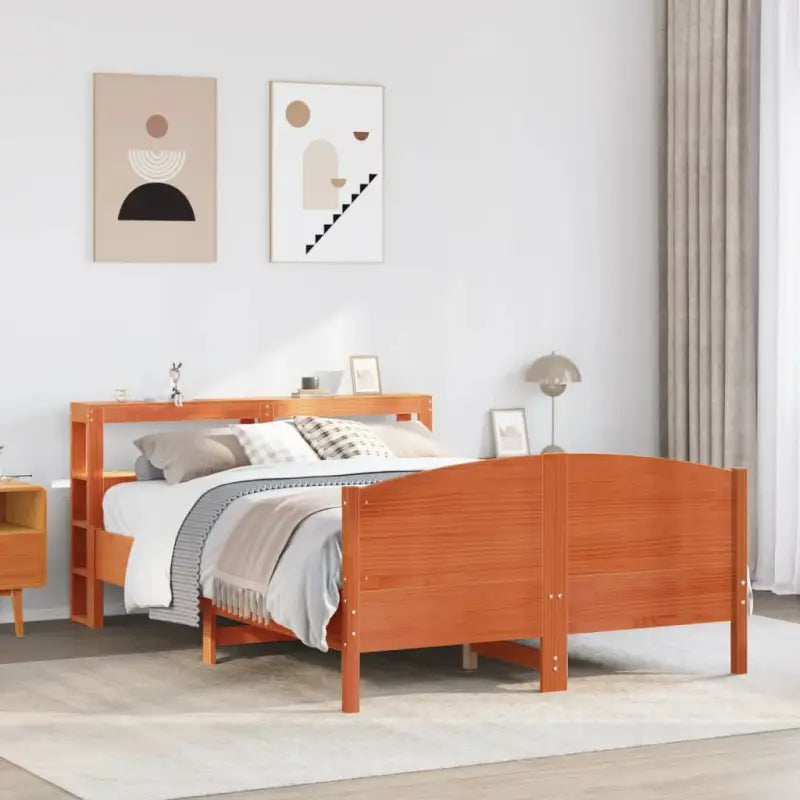Bedframe van massief grenenhout voor een stabiele en duurzame slaapkamer - Wasbruin / 135 x 190 cm - Bedden & bedframes