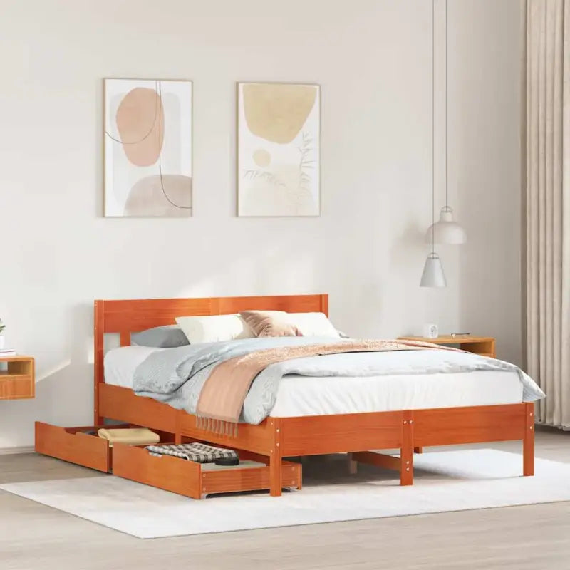 Bedframe van massief grenenhout voor een stabiele en duurzame slaapkamer - Wasbruin / 135 x 190 cm - Bedden & bedframes