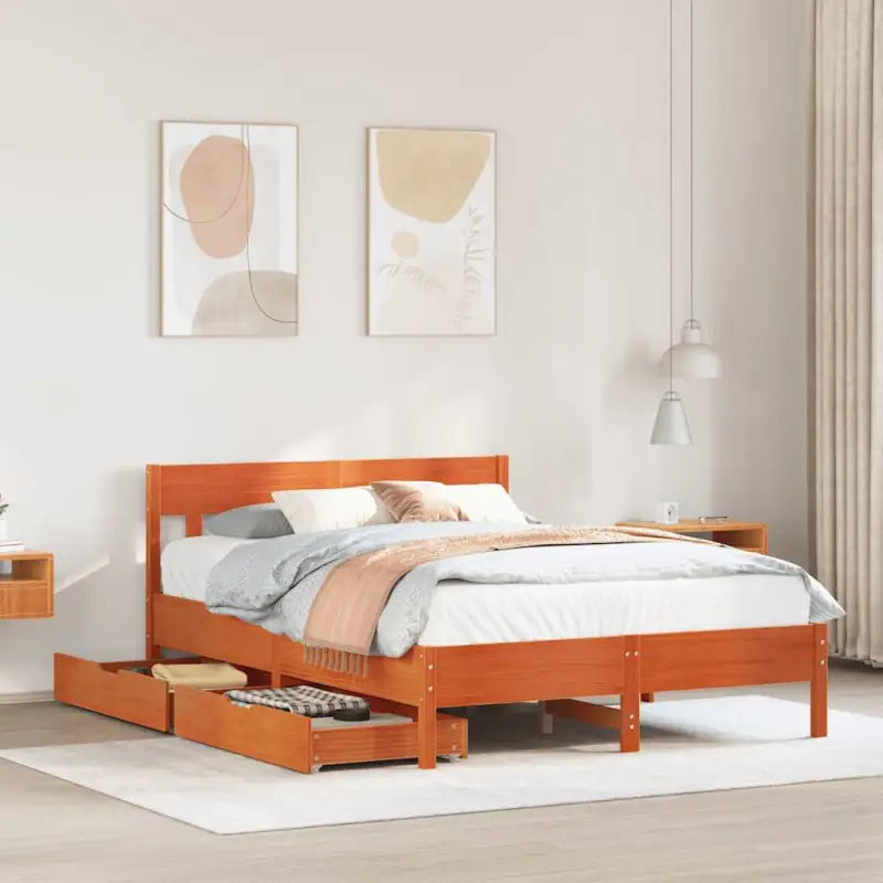 Bedframe van massief grenenhout voor een stabiele en duurzame slaapkamer - Wasbruin / 160 x 200 cm - Bedden & bedframes