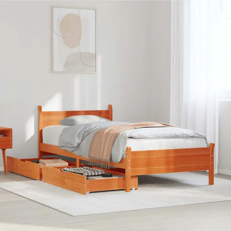 Bedframe van massief grenenhout voor een stabiele en duurzame slaapplaats - Wasbruin / 75 x 190 cm - Bedden & bedframes