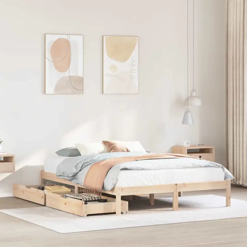 Bedframe van massief grenenhout voor een stabiele en duurzame slaap - Naturel / 135 x 190 cm - Bedden & bedframes