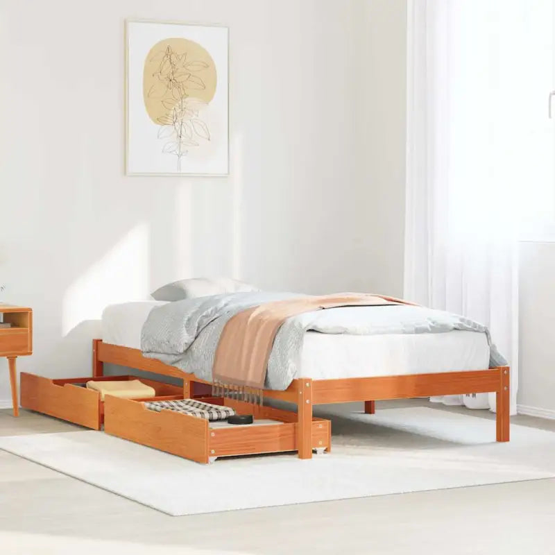 Bedframe van massief grenenhout voor een stabiele en duurzame slaap - Wasbruin / 75 x 190 cm - Bedden & bedframes