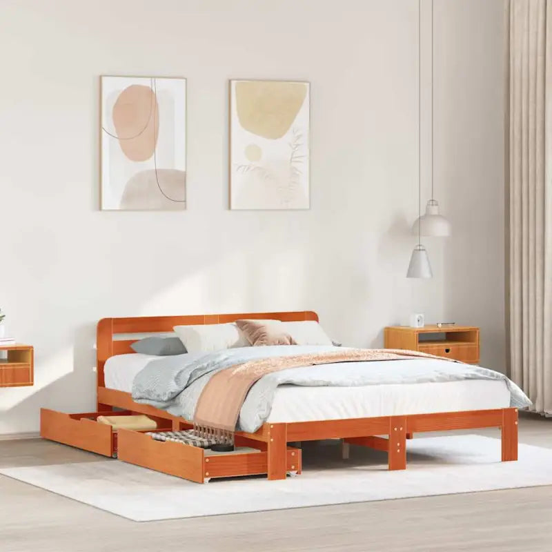 Bedframe van massief grenenhout voor een stabiele nachtrust - Wasbruin / 140 x 190 cm - Bedden & bedframes