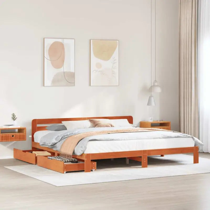 Bedframe van massief grenenhout voor een stabiele nachtrust - Wasbruin / 200 x 200 cm - Bedden & bedframes