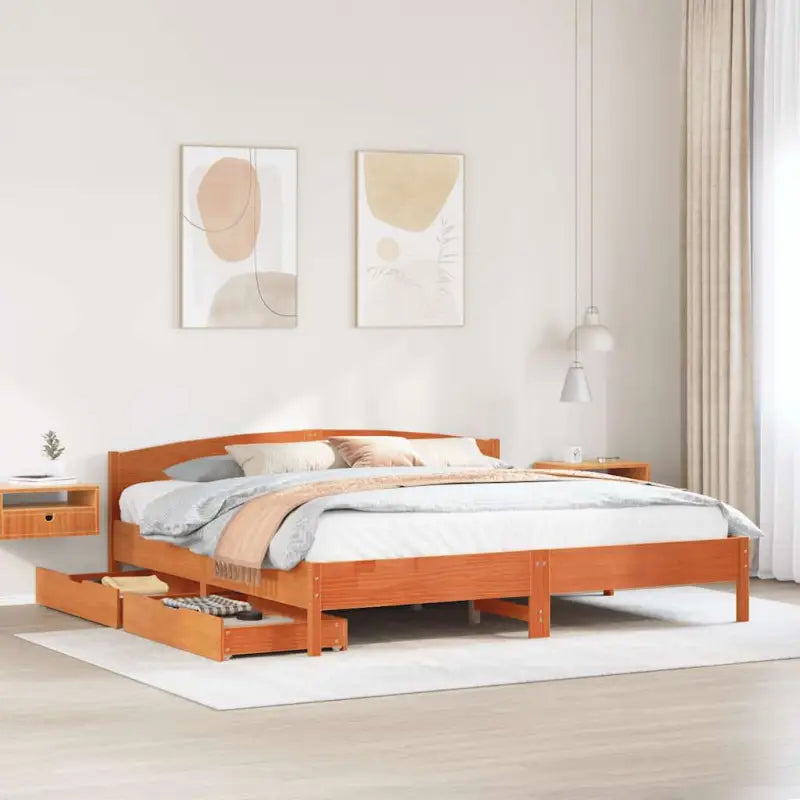 Bedframe van massief grenenhout voor een stabiele slaapkamer basis - Wasbruin / 180 x 200 cm - Bedden & bedframes