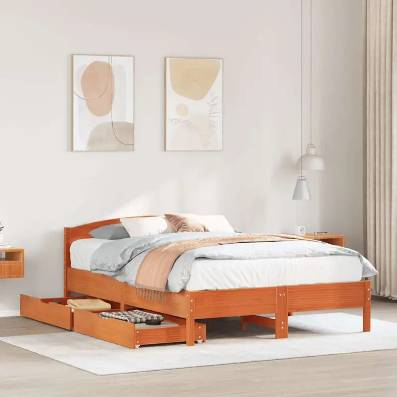 Bedframe van massief grenenhout voor een stabiele slaapkamer basis - Wasbruin / 135 x 190 cm - Bedden & bedframes