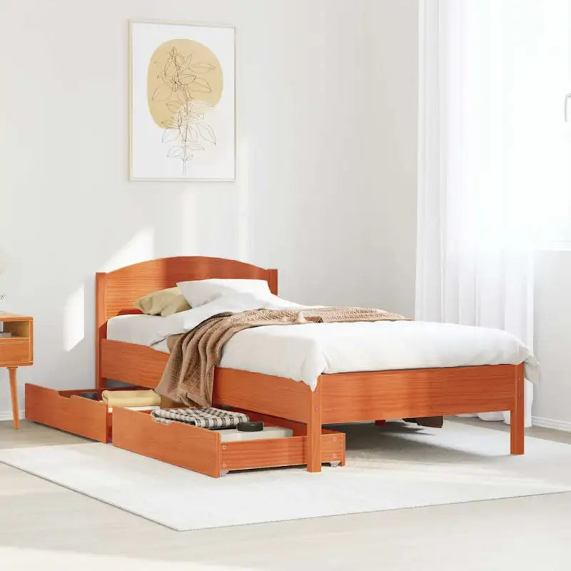 Bedframe van massief grenenhout voor een stabiele slaapkamer basis - Wasbruin / 100 x 200 cm - Bedden & bedframes