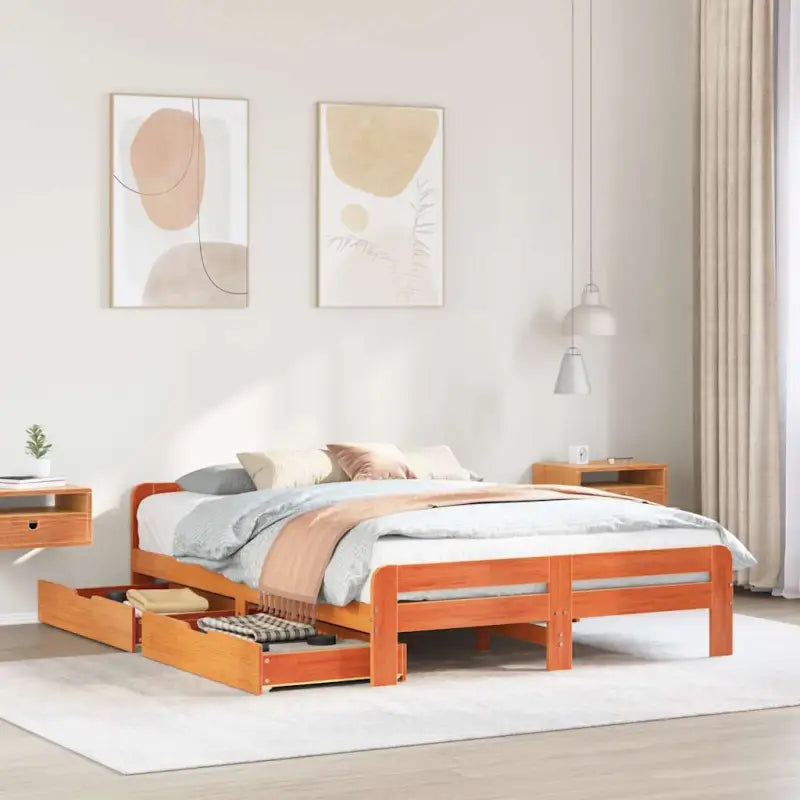 Bedframe van massief grenenhout voor een stevige en duurzame slaapruimte - Wasbruin / 160 x 200 cm - Bedden & bedframes