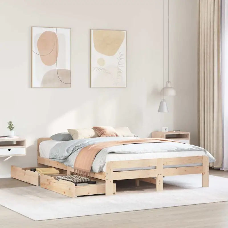 Bedframe van massief grenenhout voor een stevige en duurzame slaapruimte - Naturel / 150 x 200 cm - Bedden & bedframes