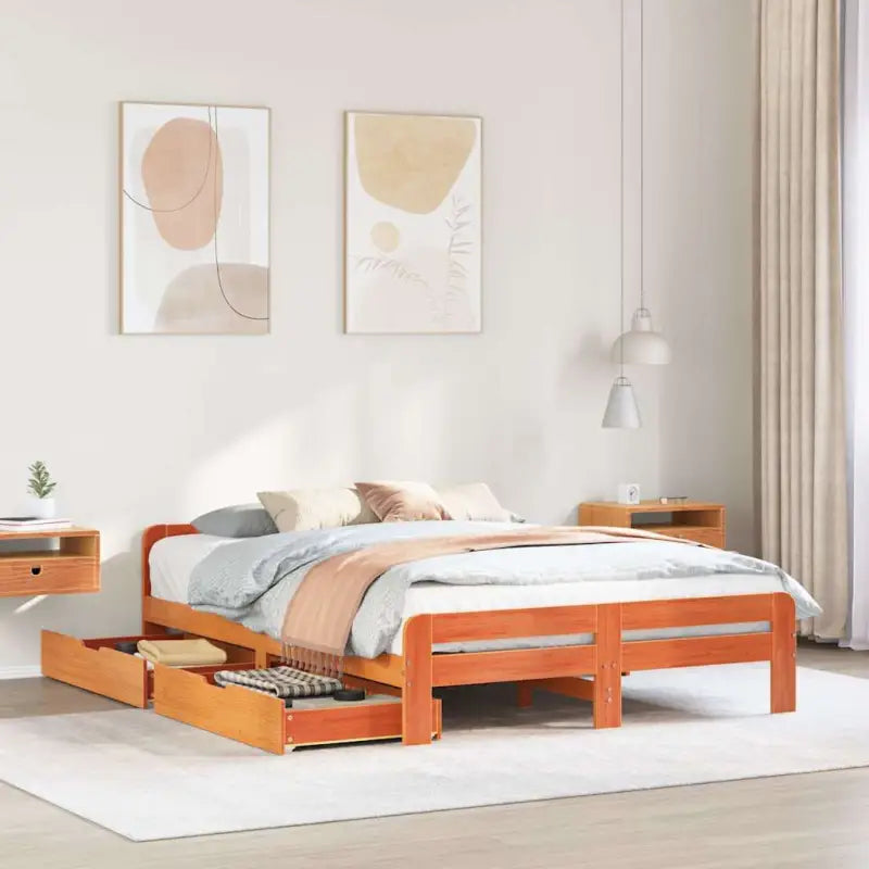 Bedframe van massief grenenhout voor een stevige en duurzame slaapruimte - Wasbruin / 150 x 200 cm - Bedden & bedframes
