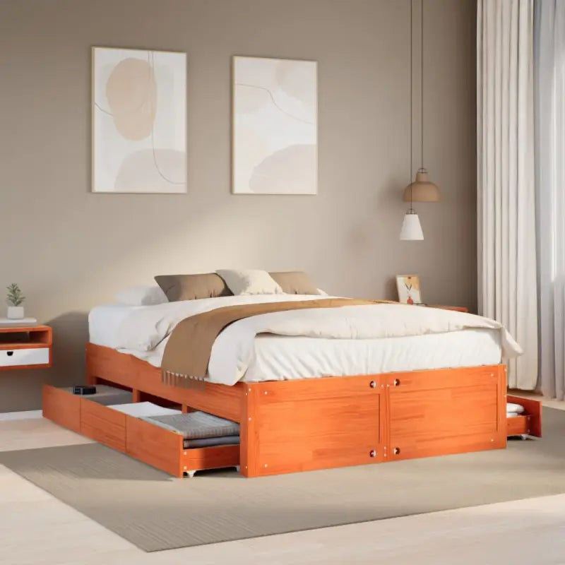 Bedframe van massief grenenhout voor stevige en duurzame slaapcomfort - Wasbruin / 140 x 190 cm - Bedden & bedframes