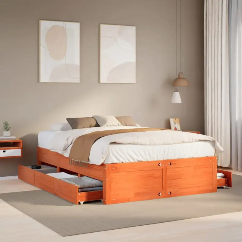 Bedframe van massief grenenhout voor stevige en duurzame slaapcomfort - Wasbruin / 140 x 200 cm - Bedden & bedframes