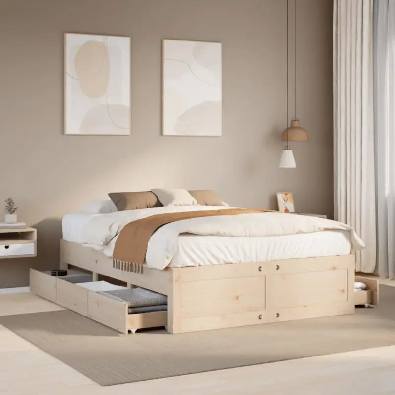Bedframe van massief grenenhout voor stevige en duurzame slaapcomfort - Naturel / 140 x 200 cm - Bedden & bedframes