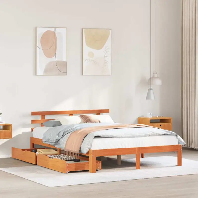 Bedframe van massief grenenhout voor stevige en duurzame slaapplaats - Wasbruin / 160 x 200 cm - Bedden & bedframes