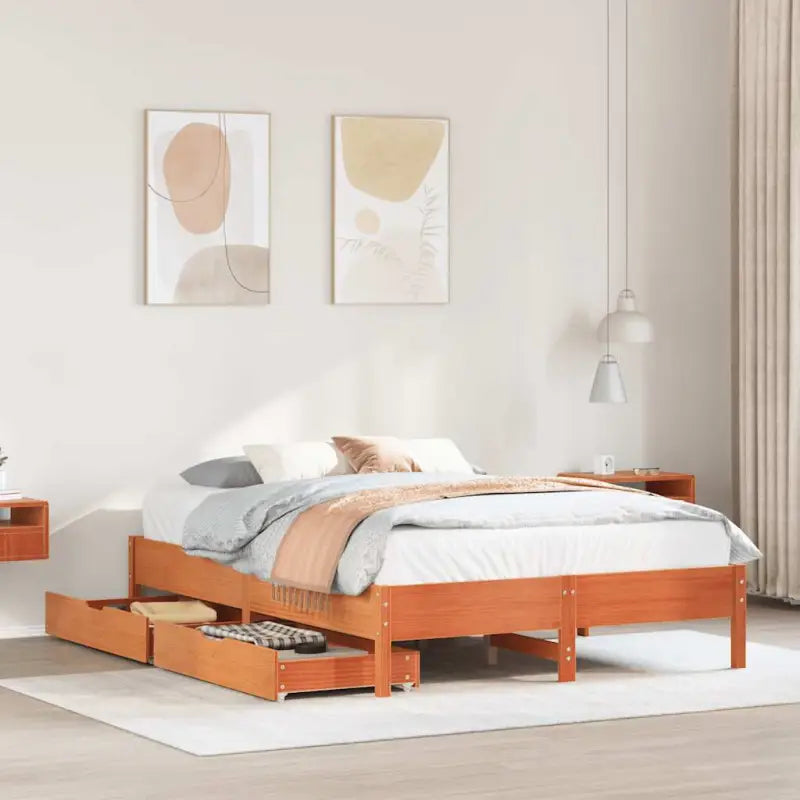 Bedframe van massief grenenhout voor stevige en duurzame slaaprust - Wasbruin / 140 x 190 cm - Bedden & bedframes