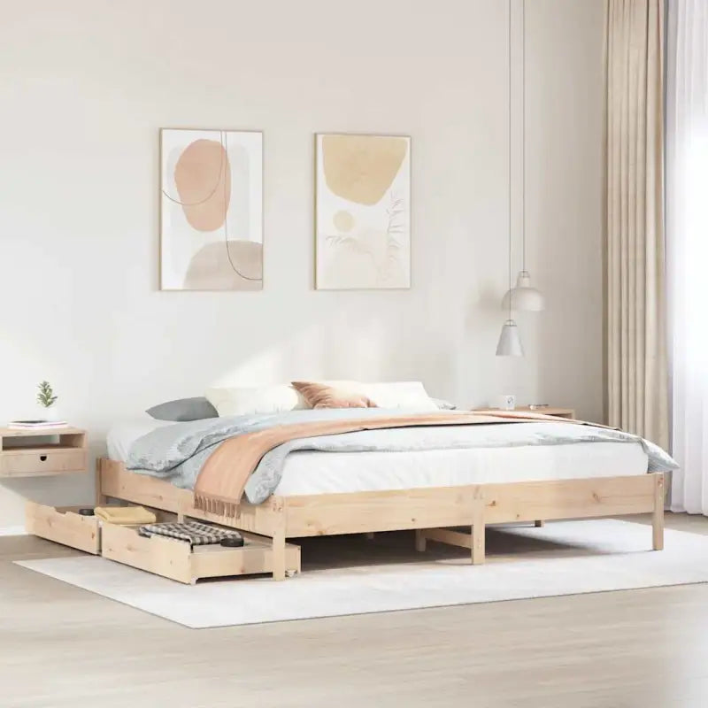 Bedframe van massief grenenhout voor stevige en duurzame slaaprust - Naturel / 200 x 200 cm - Bedden & bedframes