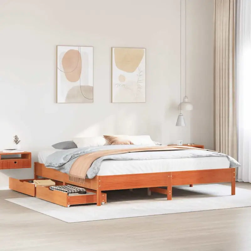 Bedframe van massief grenenhout voor stevige en duurzame slaaprust - Wasbruin / 180 x 200 cm - Bedden & bedframes