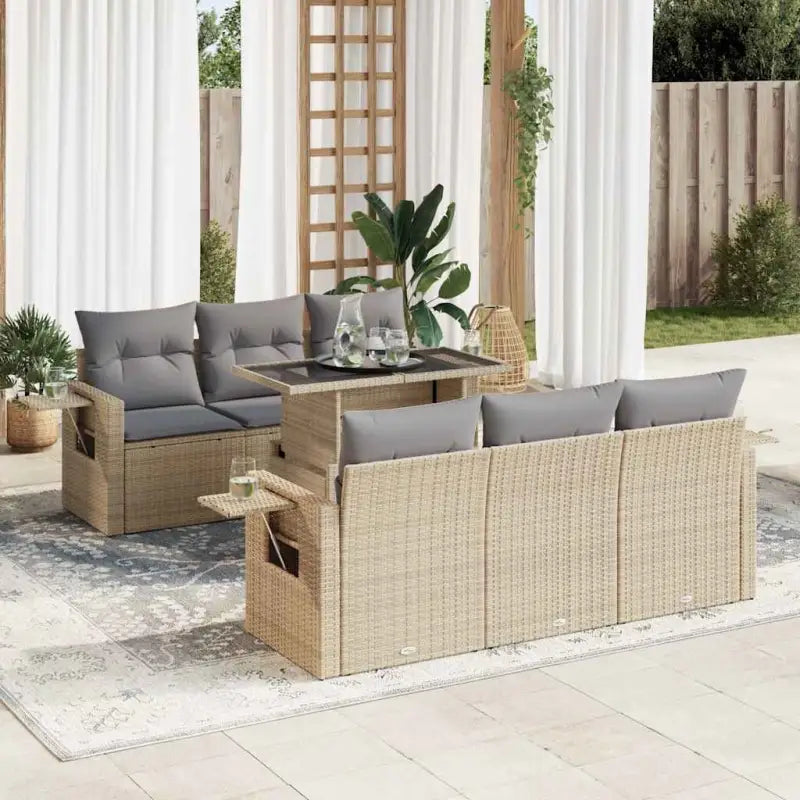 Beige loungeset met waterdichte zak en gepoedercoat staal voor je tuin - Beige en grijs - Tuinsets