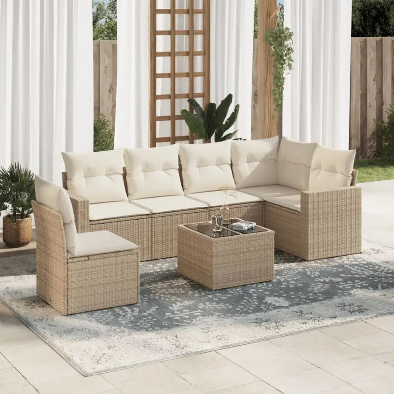 Beige loungeset van gepoedercoat staal met perfecte afmetingen voor tuin - beige en crèmekleurig / Met tafel - Tuinsets