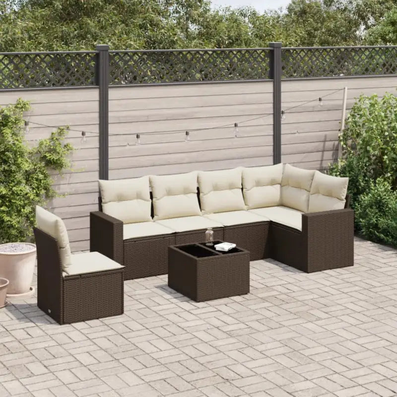 Beige loungeset van gepoedercoat staal met perfecte afmetingen voor tuin - Bruin en crème / Met tafel - Tuinsets