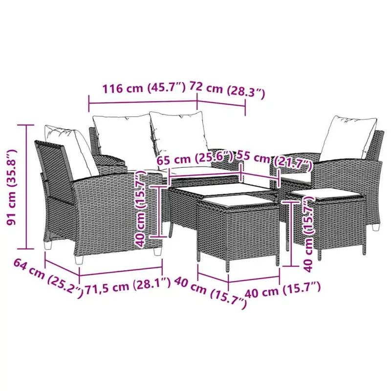 Beige materiaal loungeset met gepoedercoat staal en gehard glas - Tuinsets