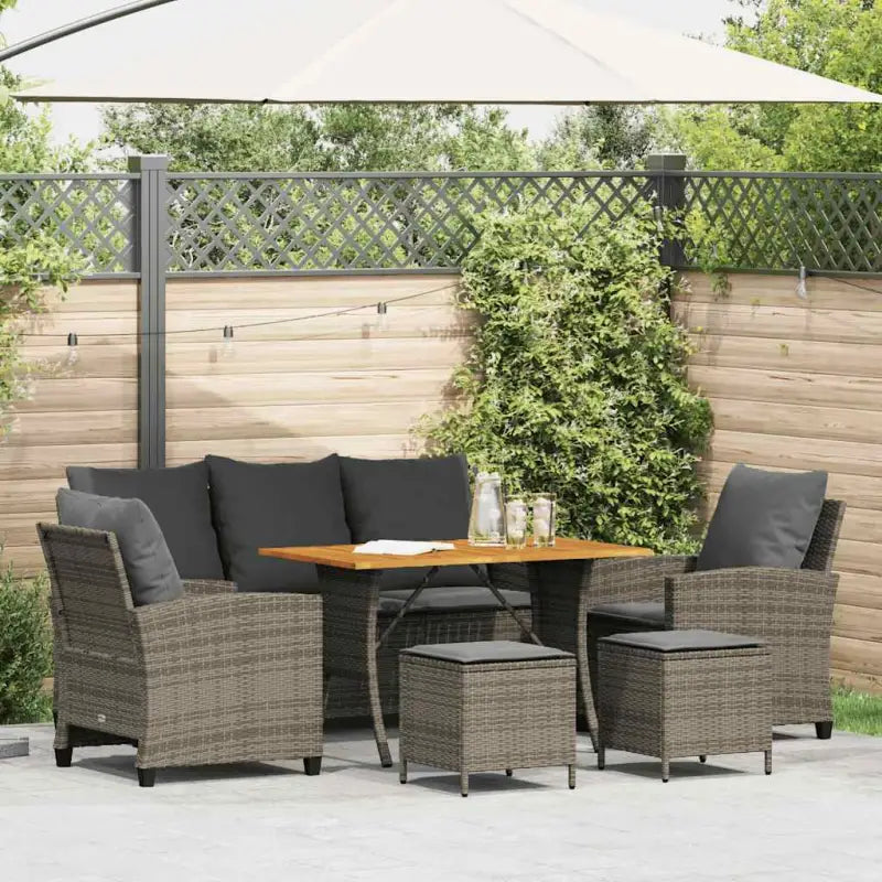 Beige materiaal loungeset met gepoedercoat staal en gehard glas - Grijs / Hout - Tuinsets