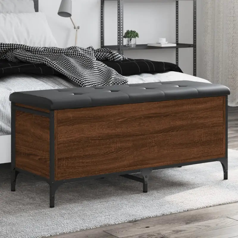 Bewerk hout Opberg- en Halbankje voor Opslag en Zitplezier - bruin eikenkleur / 102 x 42 x 45 cm - Opberg- & halbankjes