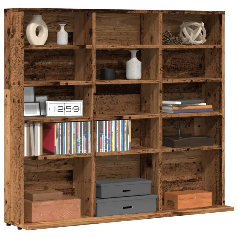Bewerkte hout cd en dvd kast met open vakken voor je muziekcollectie - Oud hout / 100 x 23 x 89.5 cm / 1 - Cd- &