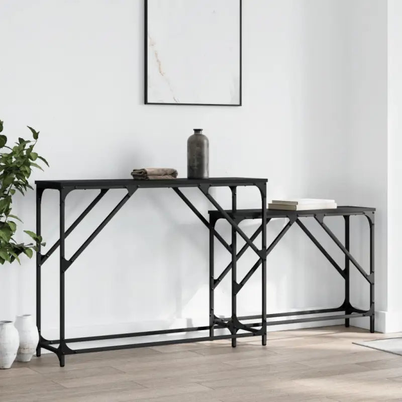 Bewerkte hout wandtafels met metalen frame voor elegante interieurdecoratie - Zwart / 1 - Bijzettafels