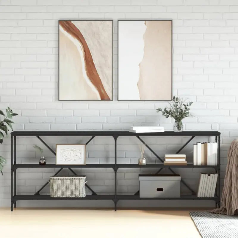 Beyzetafel grijs Sonoma eiken met verstelbare poten van bewerkt hout - Zwart / 1 / 200 cm - Bijzettafels