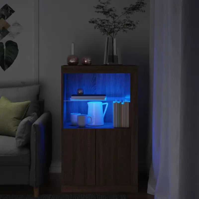 Bijzetkast met RGB LED-verlichting van bewerkt hout - bruin eikenkleur / 1 - Opbergkasten & lockerkasten