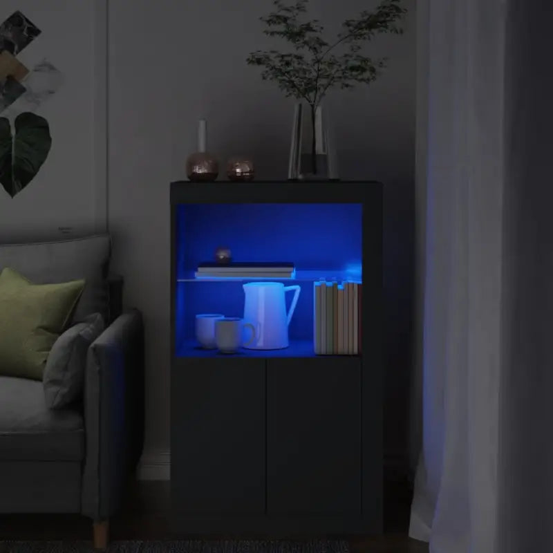 Bijzetkast met RGB LED-verlichting van bewerkt hout - Zwart / 1 - Opbergkasten & lockerkasten
