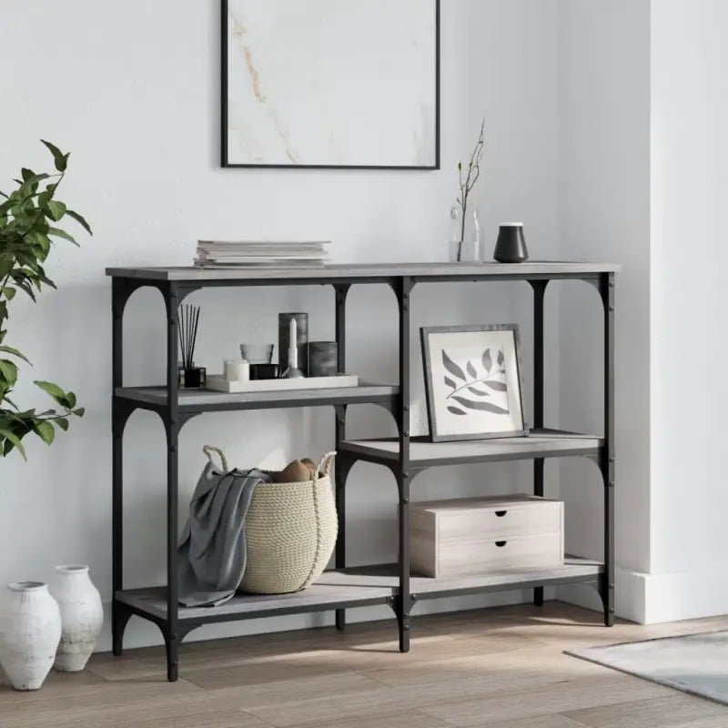 Bijzettafel met bewerkt hout en metalen frame met verstelbare poten - Grijs sonoma / 1 / 102 cm - Bijzettafels