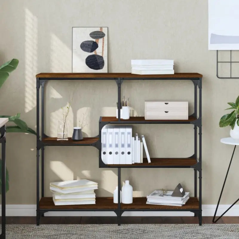 Bijzettafel met bewerkt hout en metalen frame voor een stijlvolle uitstraling - bruin eikenkleur / 1 / 103 cm