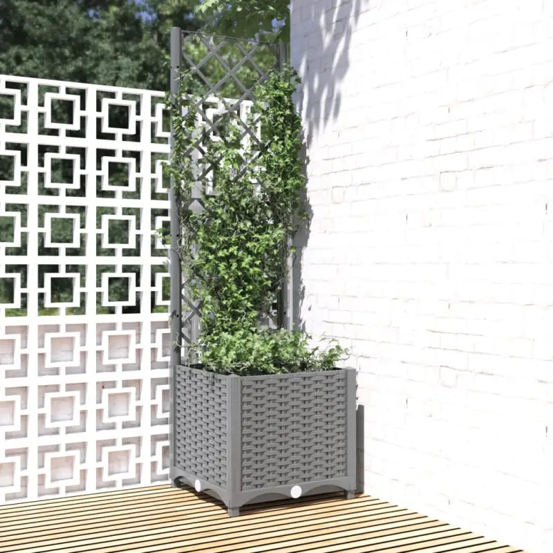 Bloempot met latwerk voor klimplanten in tuin of terras - Lichtgrijs / 40 x 40 x 136 cm / 1 - Bloempotten &