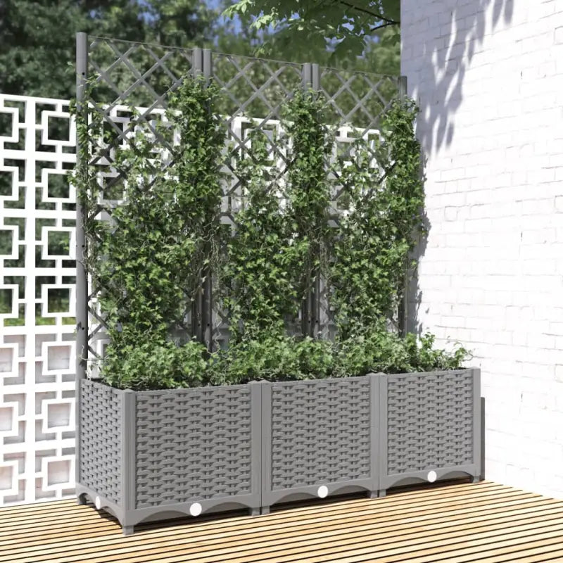 Bloempot met latwerk voor klimplanten in tuin of terras - Lichtgrijs / 120 x 40 x 136 cm / 1 - Bloempotten &