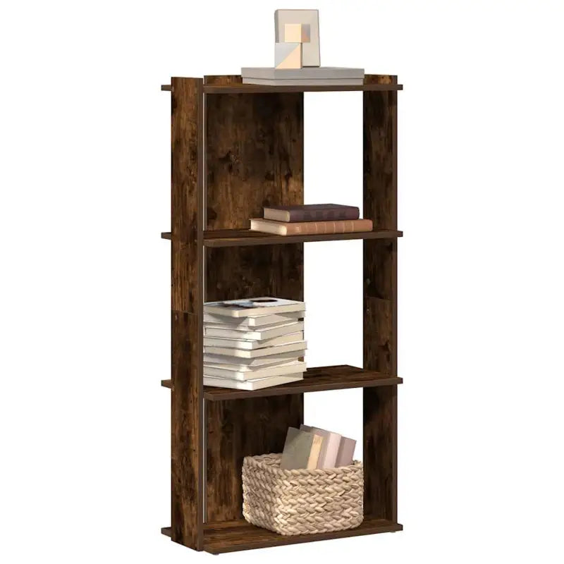 Boekenkast van massief teakhout met bewerkt hout voor stijl en organisatie - Gerookt eiken / 60 x 30 x 120 cm / 1