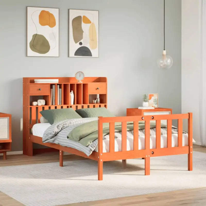 Boekenkastbed in massief grenenhout met grote totale afmetingen - Wasbruin / 135 x 190 cm - Bedden & bedframes