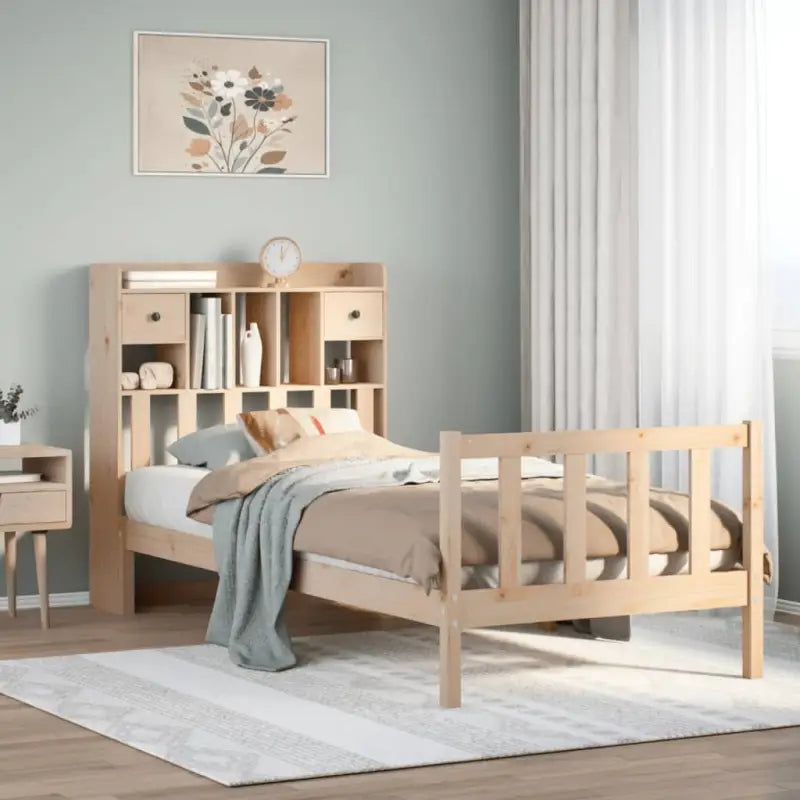 Boekenkastbed in massief grenenhout met grote totale afmetingen - Naturel / 90 x 200 cm - Bedden & bedframes